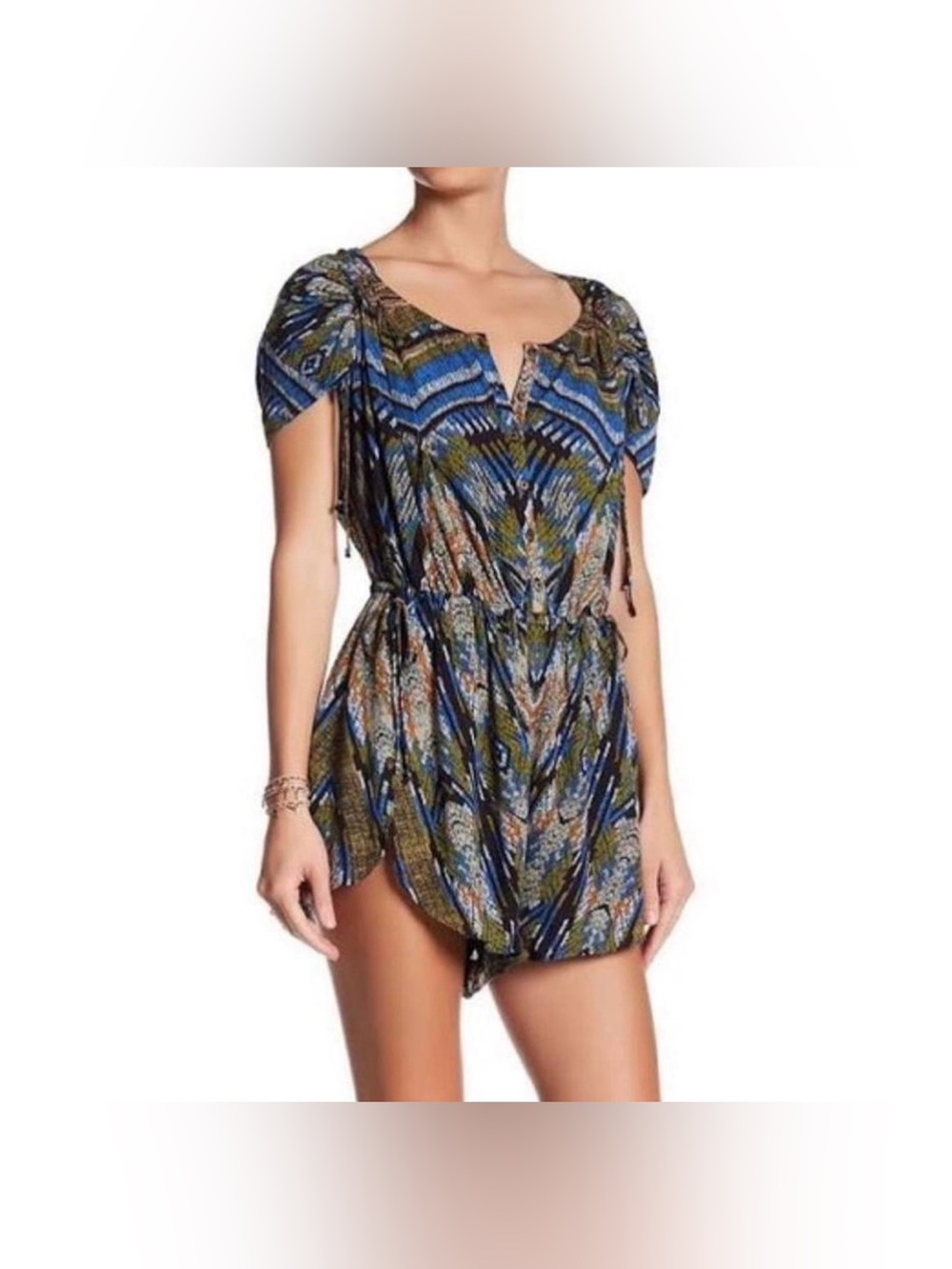 Free People Dream All Night Romper Boho Tribal ZigZag Geometric Retro Sz S